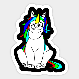 Tired sitting unicorn with frizzy hair Sticker